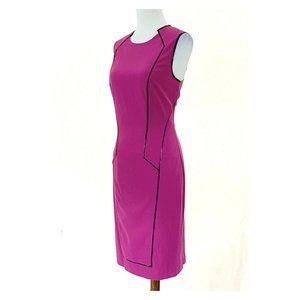 Venus Sleeveless Patent Leather Piped Sheath Dress